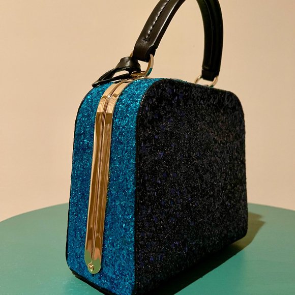 New Kate Spade satchel handbag blue color glitter(leather) - Picture 6 of 12